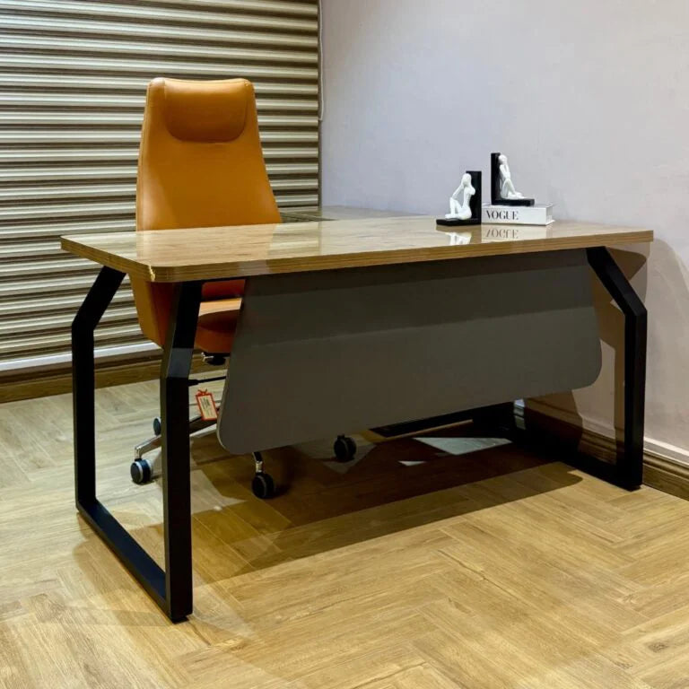 High Gloss Office Table with Side Rack