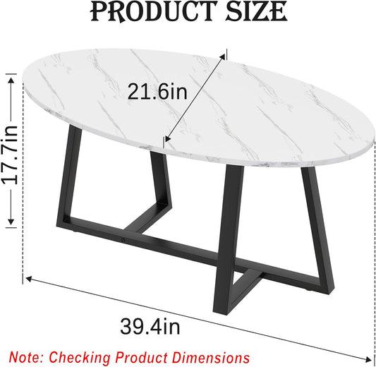 Coffee Small Oval Table, White Faux Marble Table