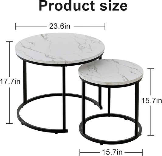 Round Coffee Table Side Table Set of 2 End Tables