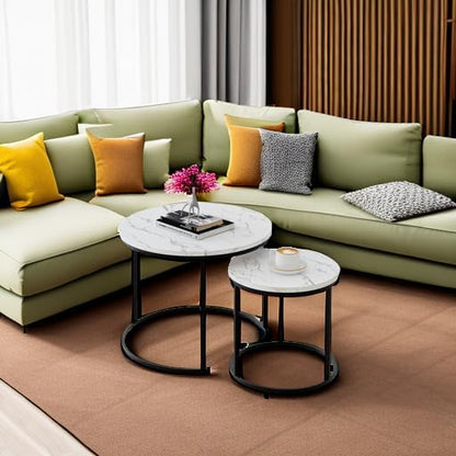 Round Coffee Table Side Table Set of 2 End Tables