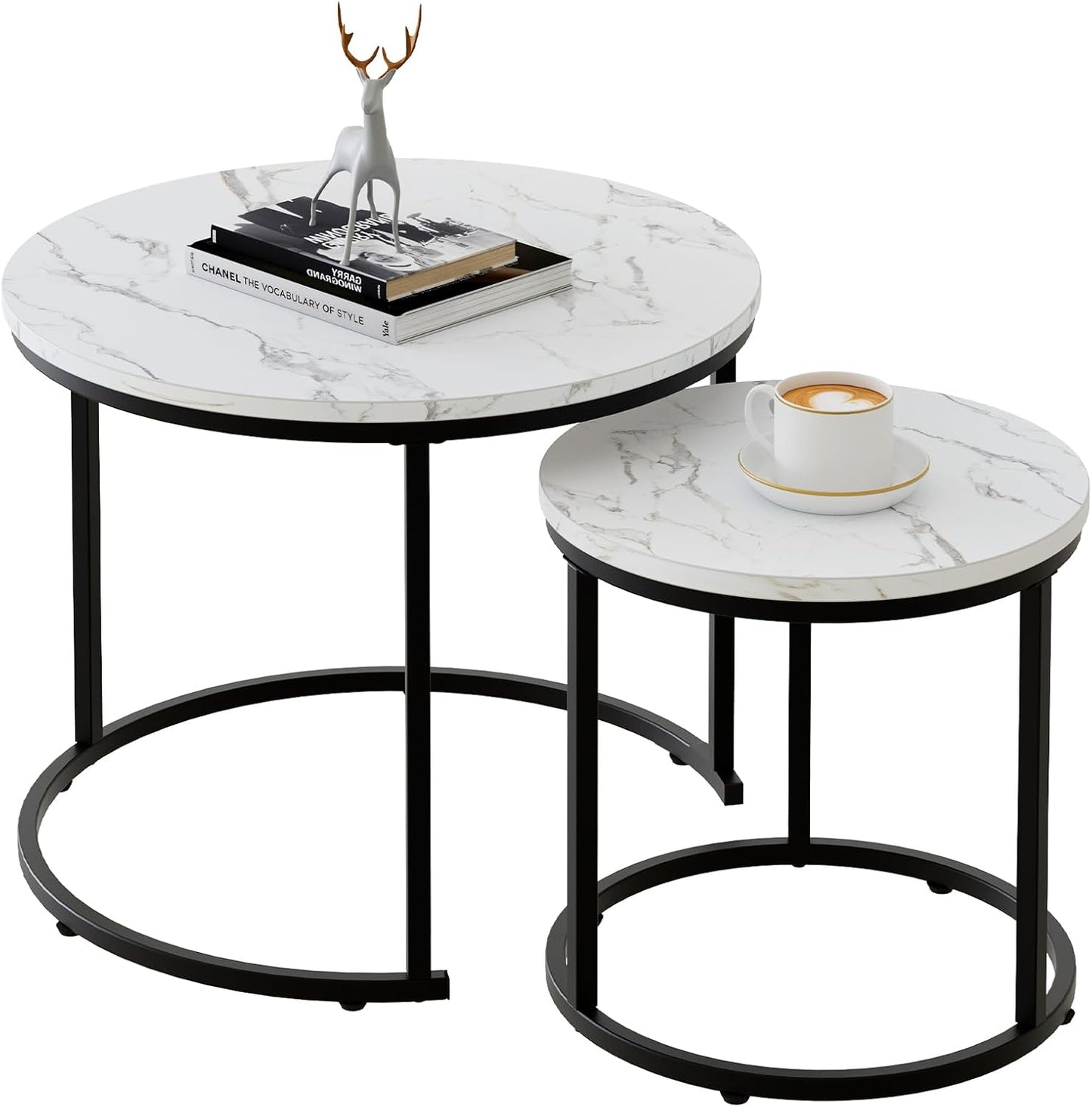 Round Coffee Table Side Table Set of 2 End Tables