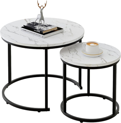 Round Coffee Table Side Table Set of 2 End Tables