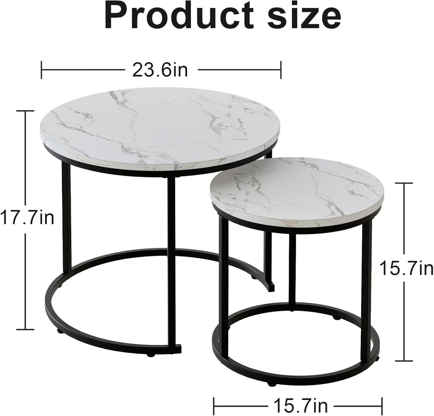 Round Coffee Table Side Table Set of 2 End Tables