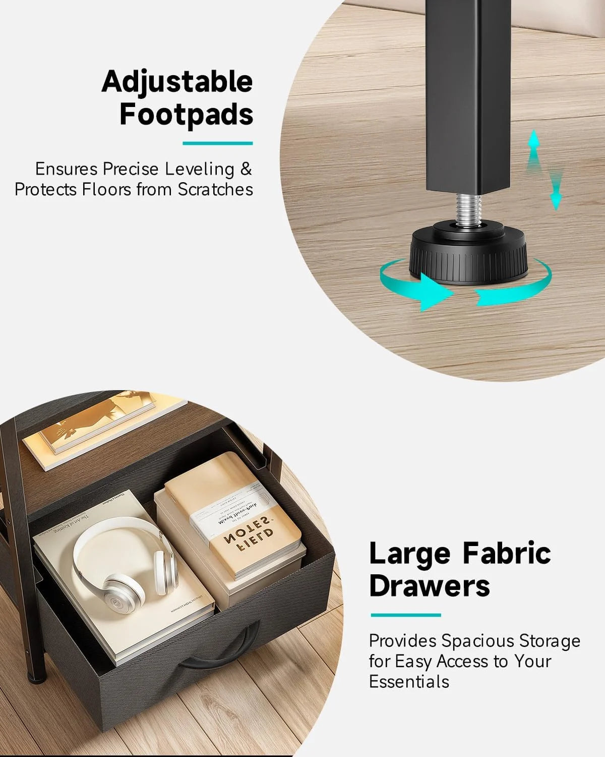 Nightstand with Charging Station & LED Light Strip