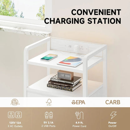 Nightstand with Charging Station & LED Light Strip