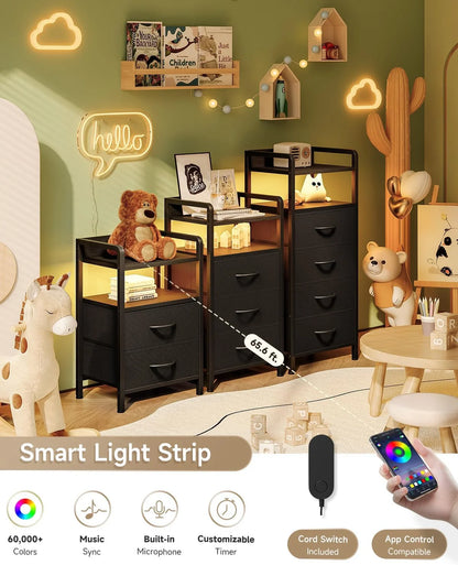 Nightstand with Charging Station & LED Light Strip