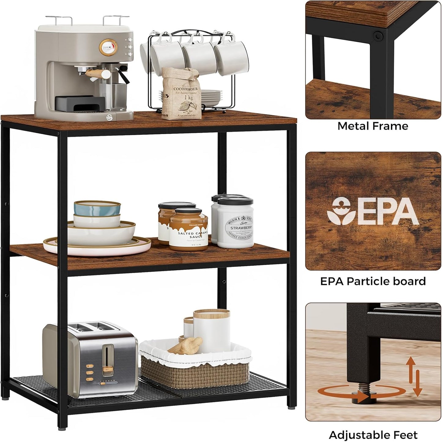 Kitchen Island with 3 Shelves, Kitchen Shelf Rack