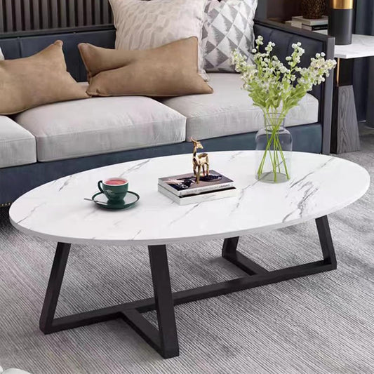 Coffee Small Oval Table, White Faux Marble Table