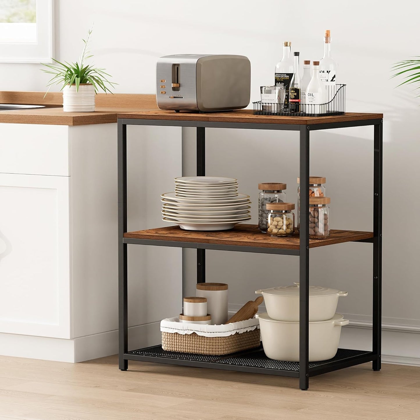 Kitchen Island with 3 Shelves, Kitchen Shelf Rack