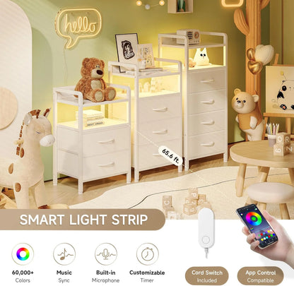 Nightstand with Charging Station & LED Light Strip