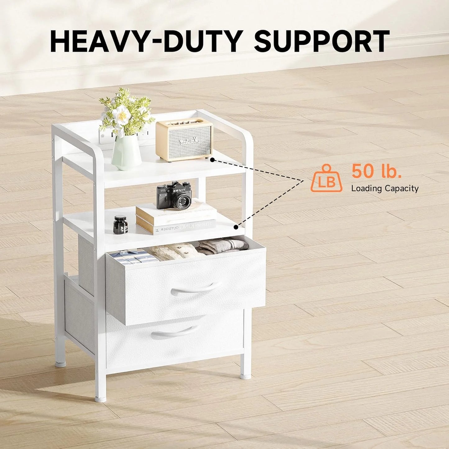 Nightstand with Charging Station & LED Light Strip