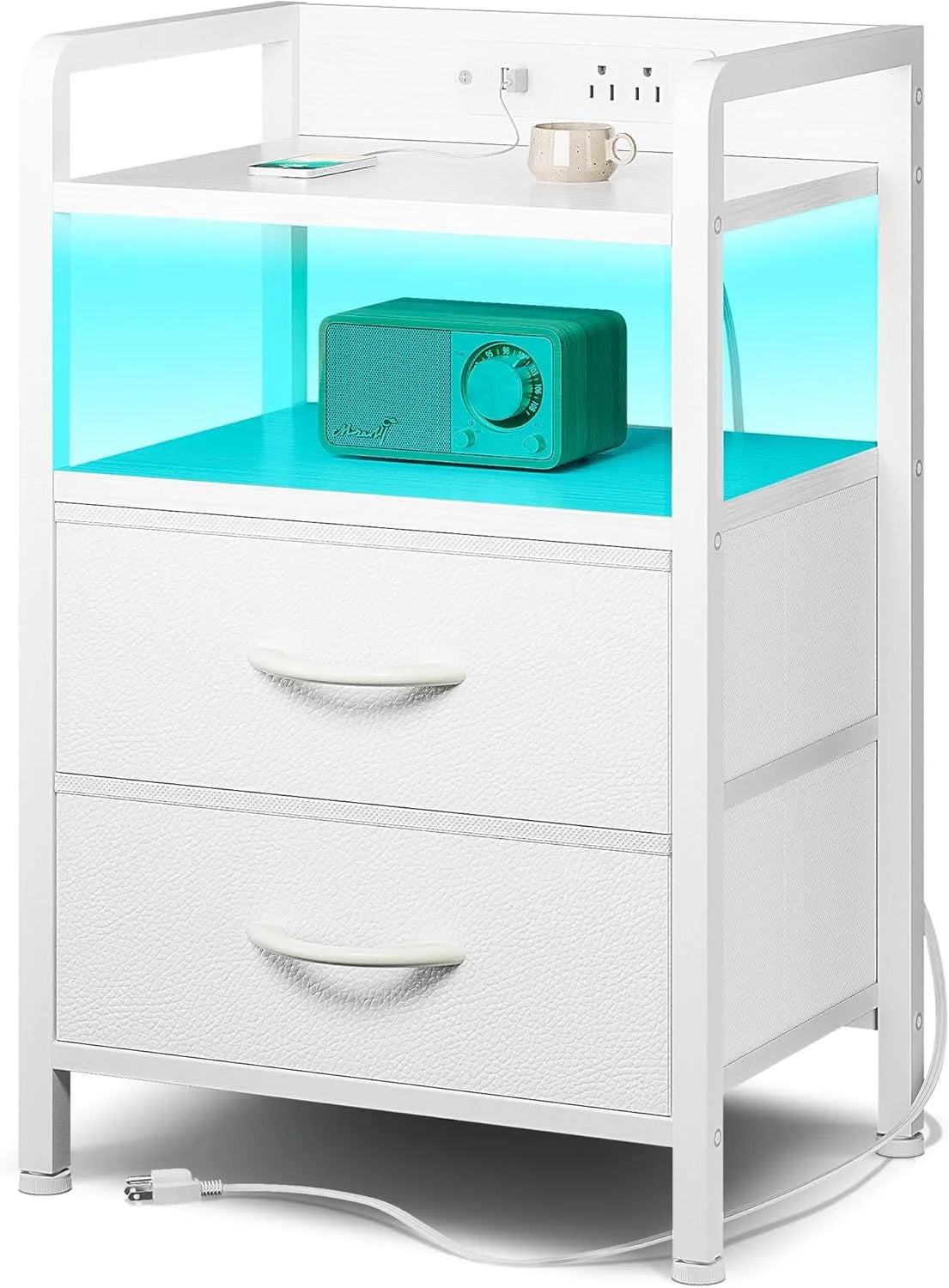 Nightstand with Charging Station & LED Light Strip