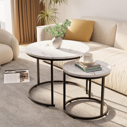 Round Coffee Table Side Table Set of 2 End Tables