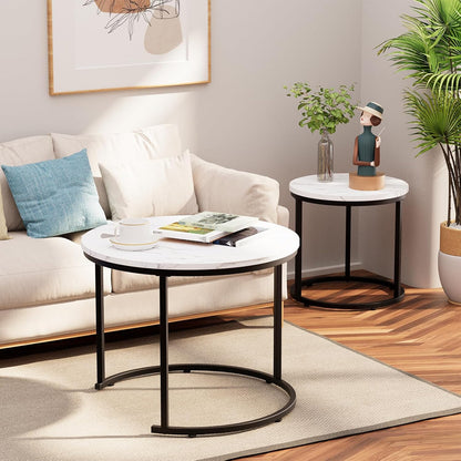 Round Coffee Table Side Table Set of 2 End Tables