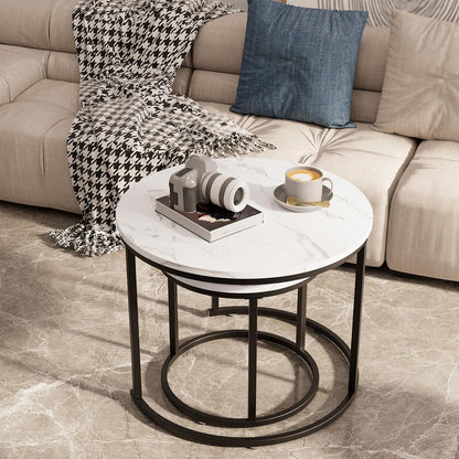 Round Coffee Table Side Table Set of 2 End Tables
