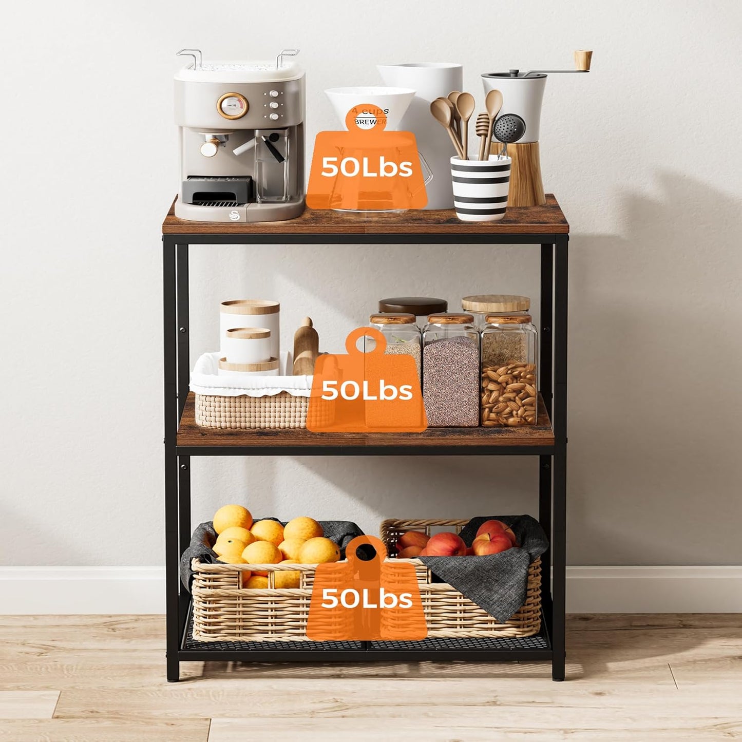Kitchen Island with 3 Shelves, Kitchen Shelf Rack