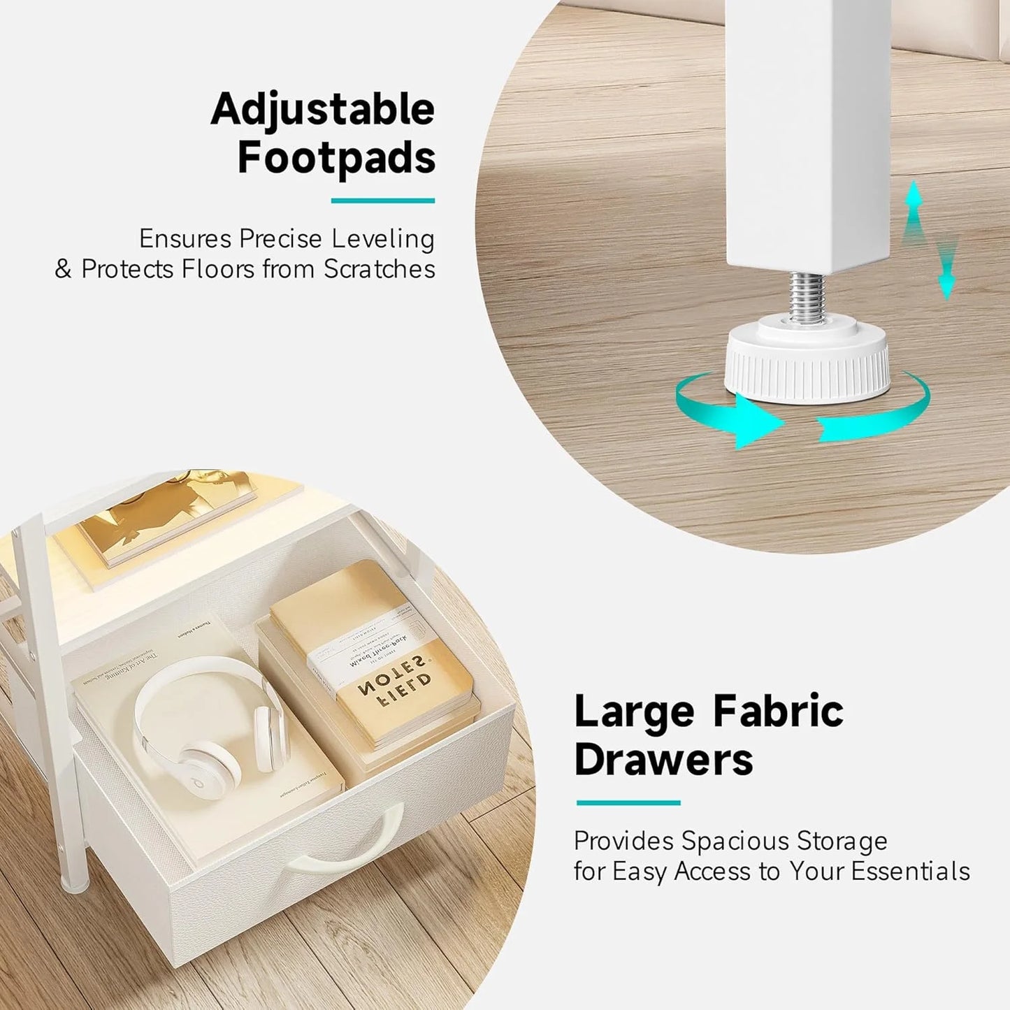 Nightstand with Charging Station & LED Light Strip