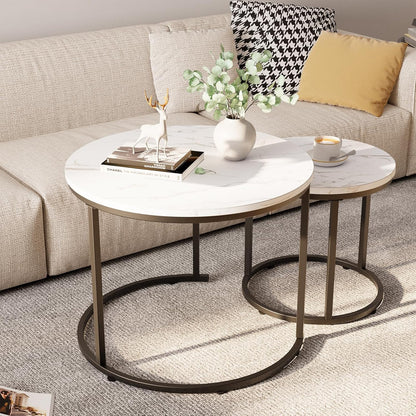 Round Coffee Table Side Table Set of 2 End Tables