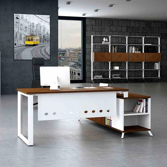 Loft-Style Manager Table with side rack